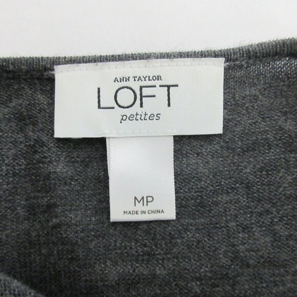 Ann Taylor LOFT Gray Thin Wool Blend Sweater Size M Petite Black Front Ruffle - Picture 4 of 6